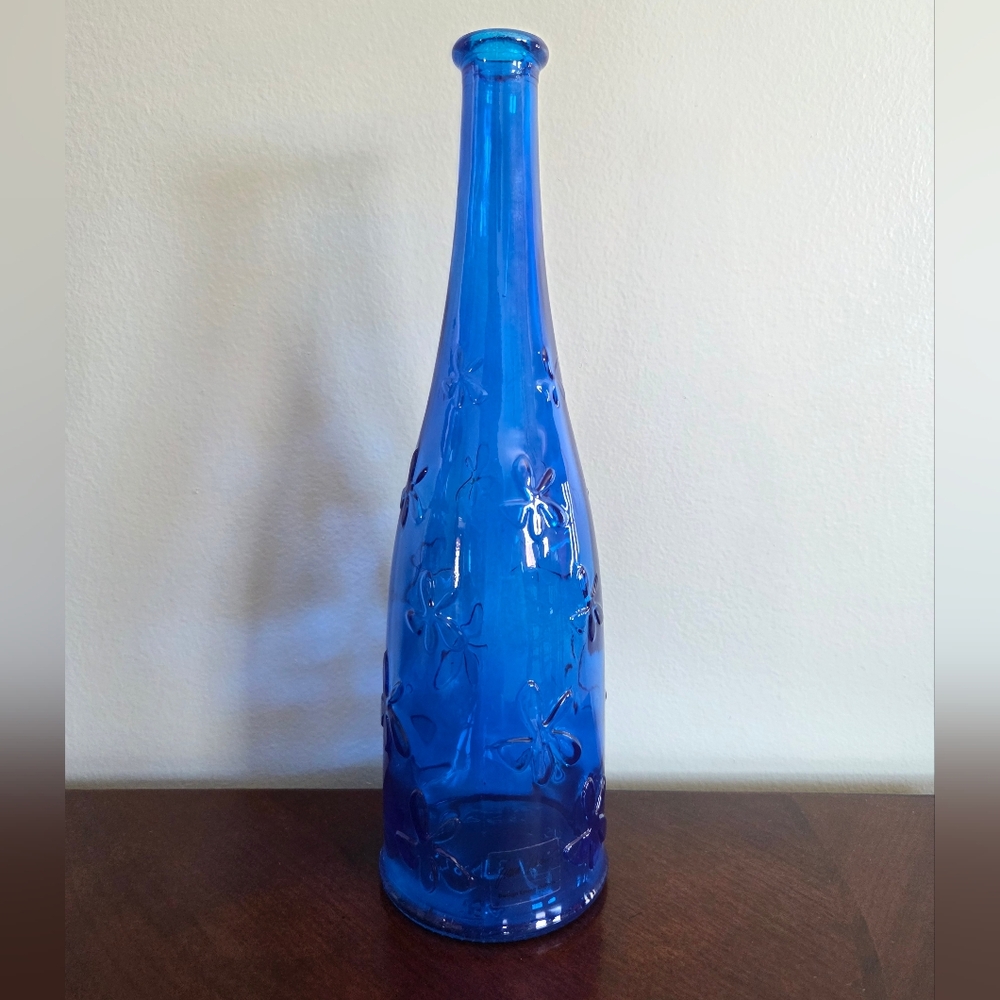 Vintage Pressed Glass Flash Cobalt Blue Glass Floral Ikea Vase Bottle